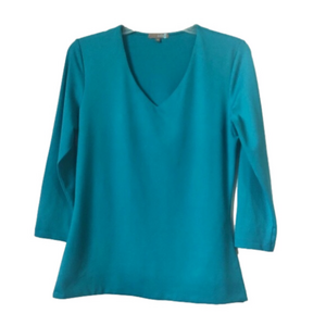 JudyP Teal Green Double Fronted V-Neck Travel Top Small Wrinkle Free Workwear